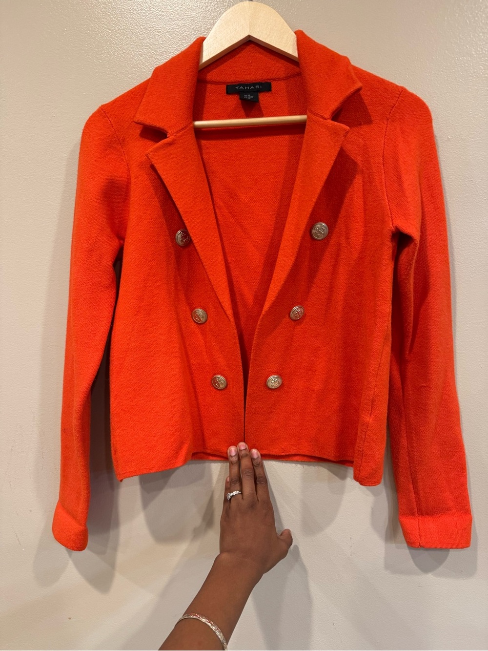 Cashmere like Tahari Women's Red Double-Breasted Knit Blazer Cardigan